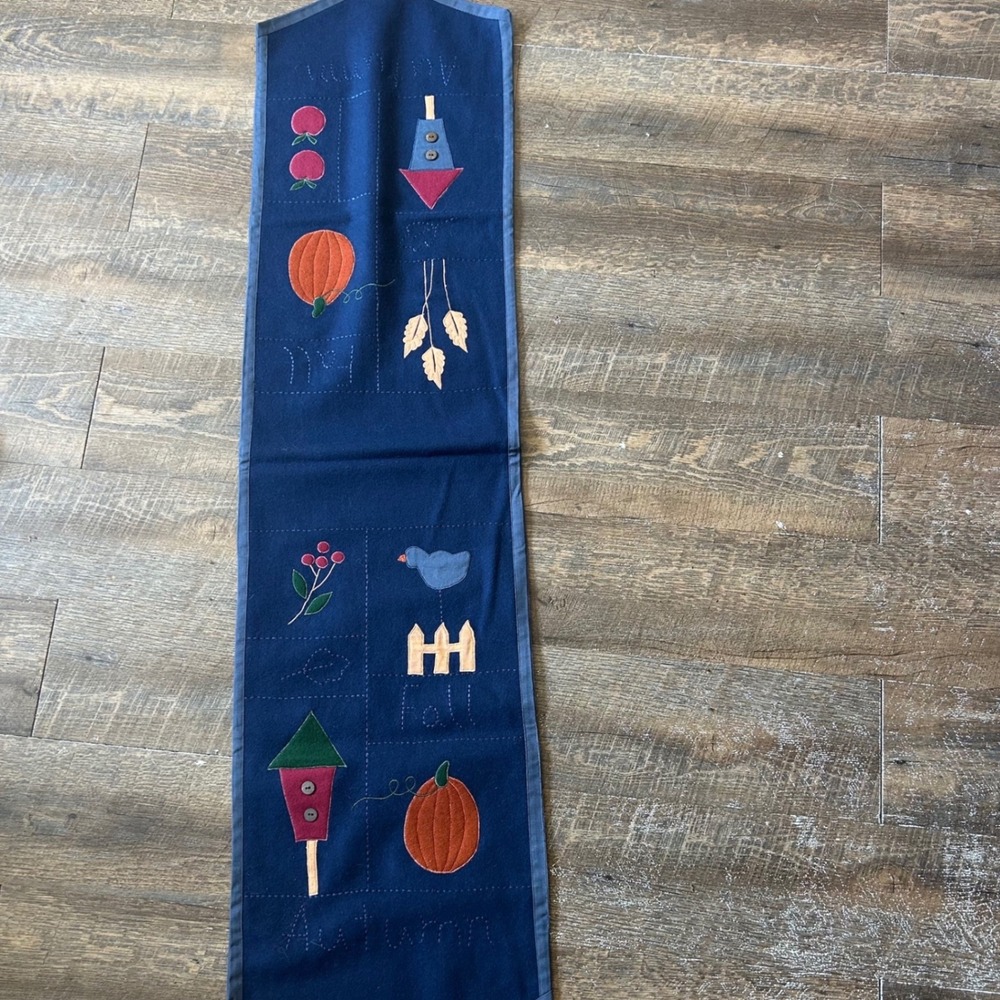 Sonoma Goods for Life Autumn Fall Felt Table Runner Navy Blue 52x12